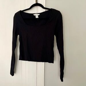 Black Square Neck Ribbed Long Sleeve Top from H&M size Large